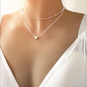 SILVER Heart Charm Layered Necklace